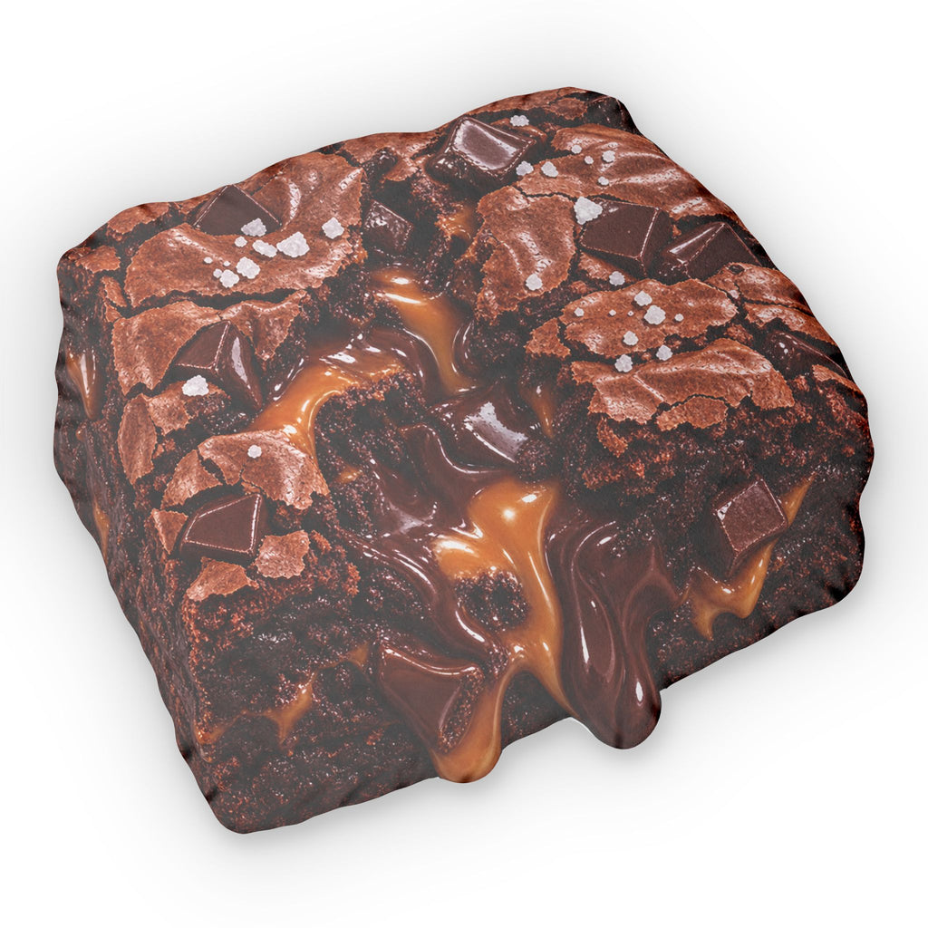 Brownie Slice Shaped Pillow — Realistic Gooey Chocolate & Caramel Throw Pillow