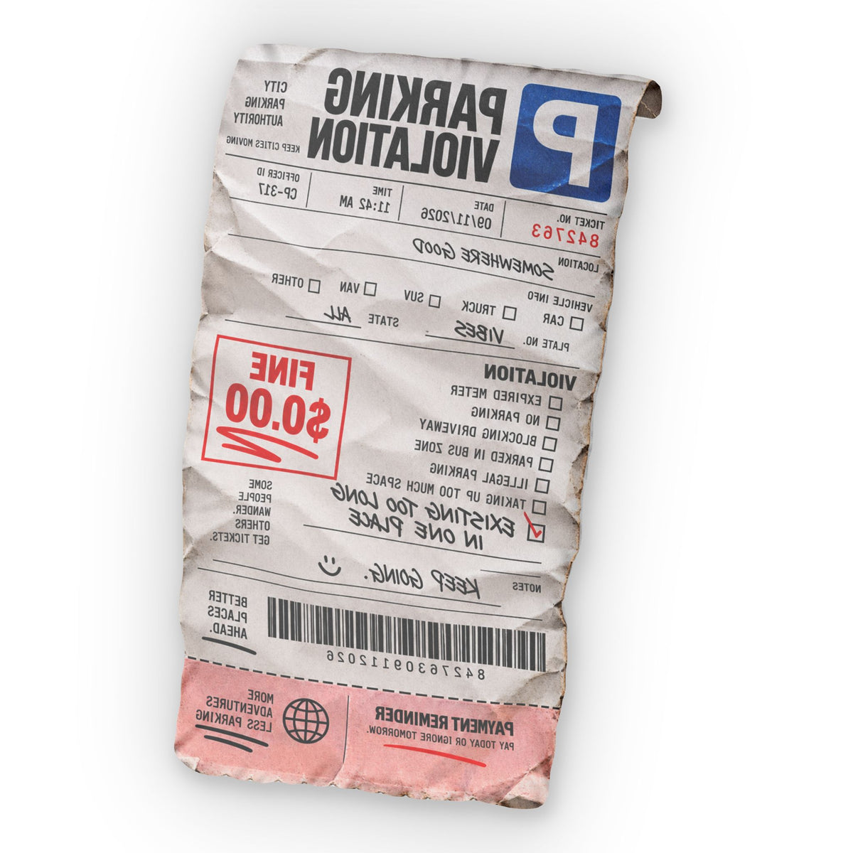 Crumpled Parking Ticket Pillow Custom Shaped Pillow | Novelty Parking Violation Design