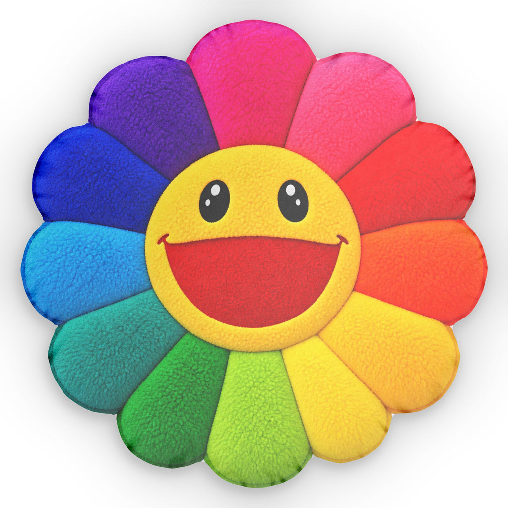 Rainbow Smiley Flower Pillow