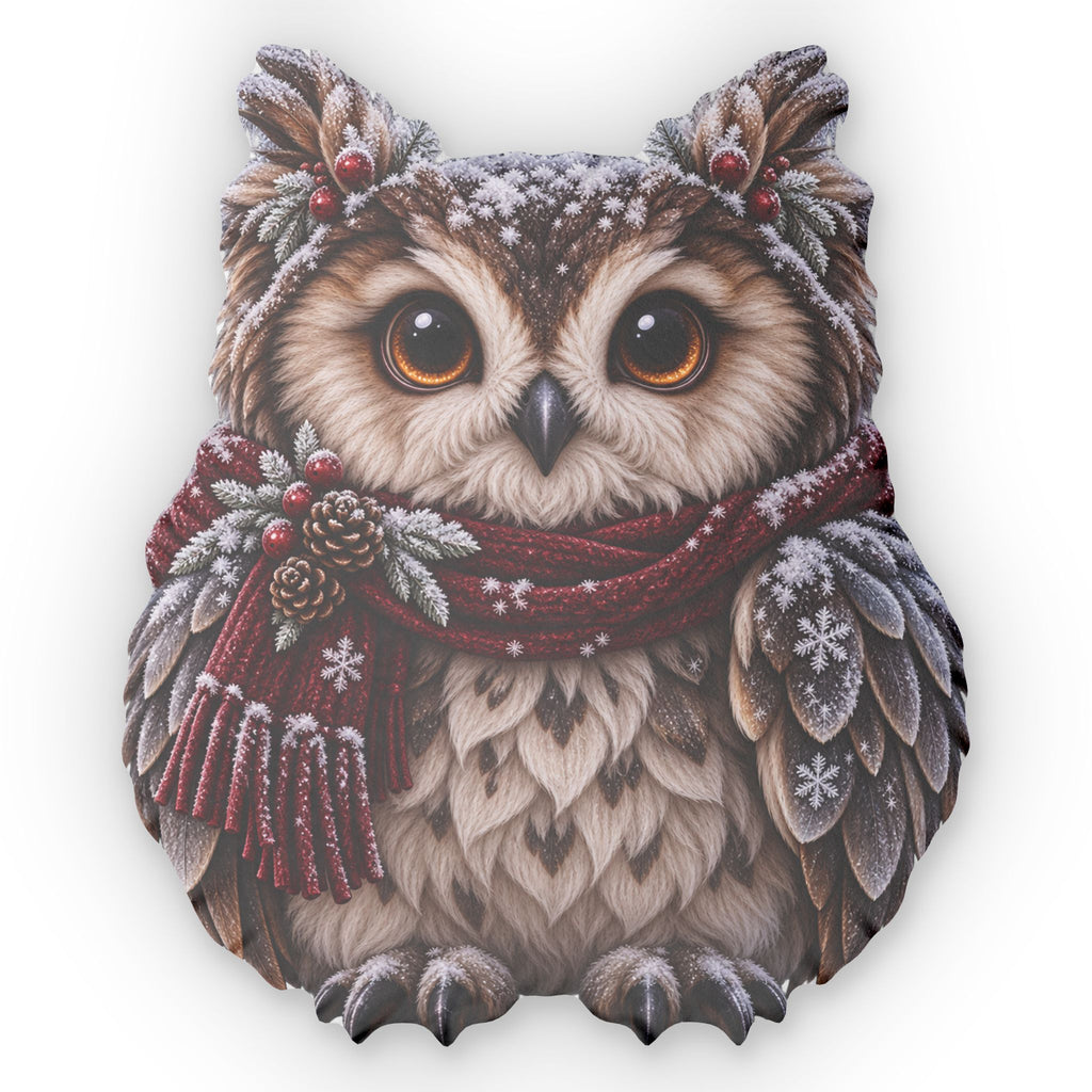 Owl Shaped Pillow — Winter Scarf Forest Owl Decorative Pillow