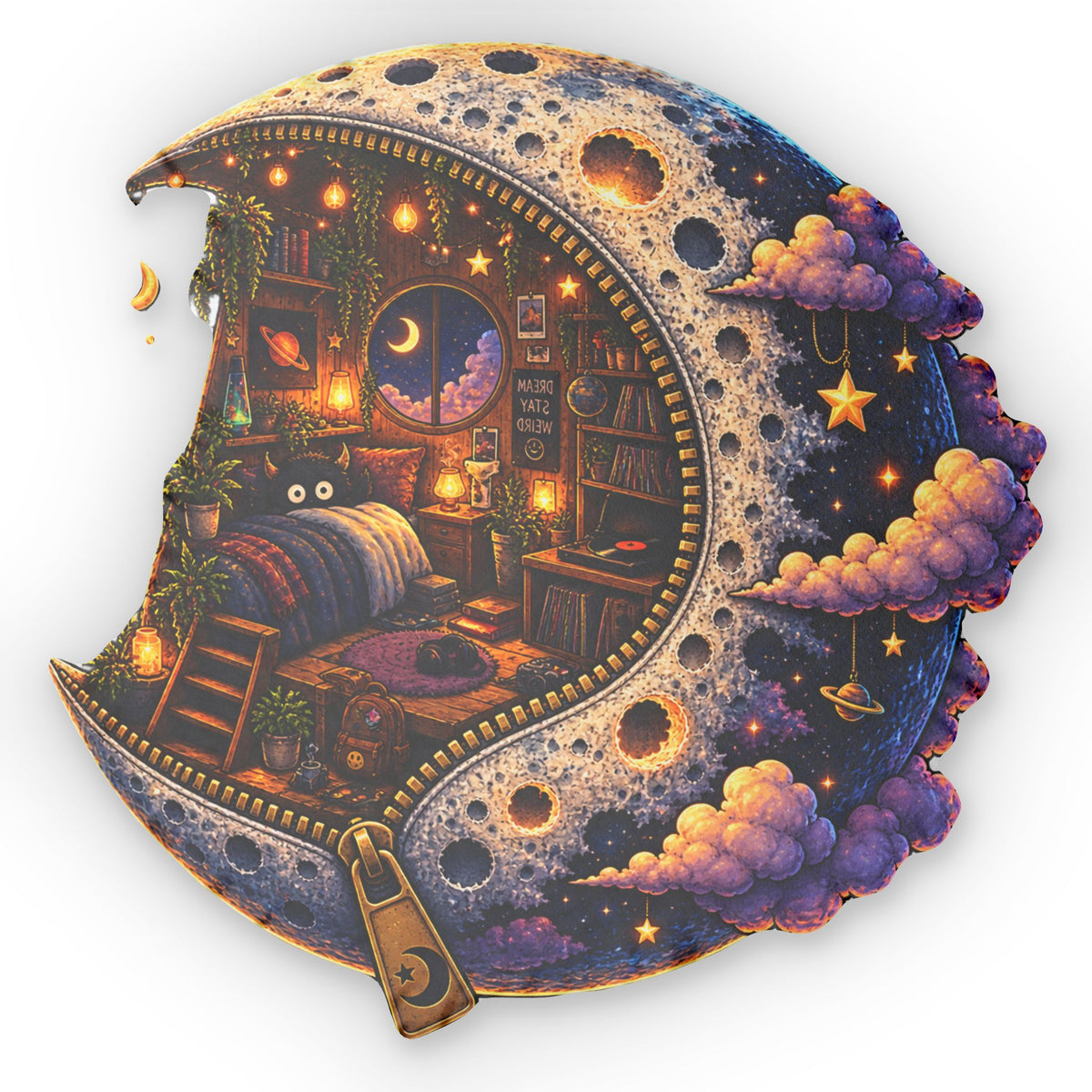 Moonroom Shaped Pillow — Whimsical Nighttime Cottage Decorative Pillow