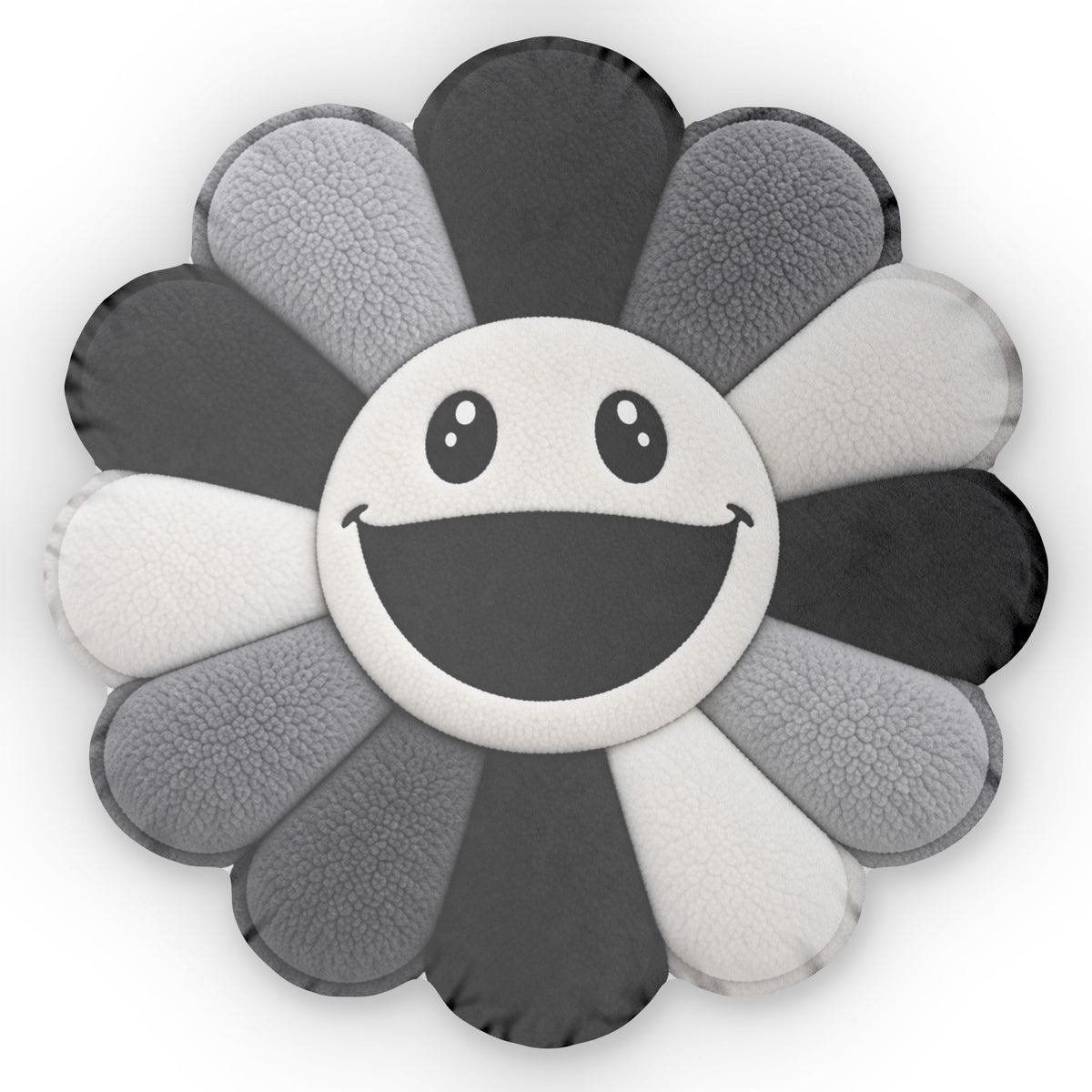 Smiley Daisy Pillow — Black & White Flower-Shaped Decorative Cushion