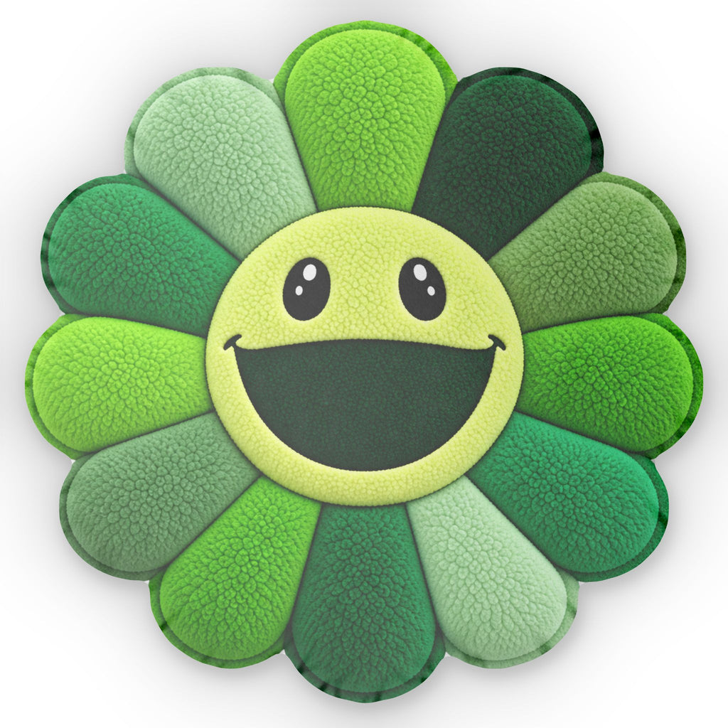 Green Smiley Flower Pillow — Cute Floral Decorative Cushion