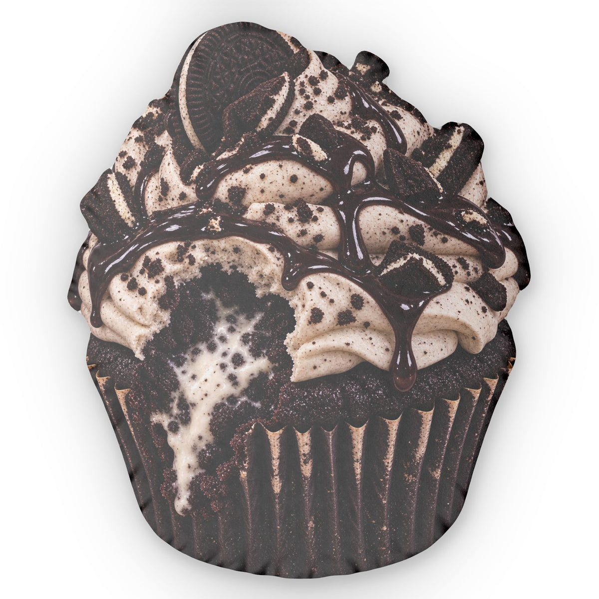 Midnight Cookies and Cream Cupcake Shaped Pillow — Chocolate Oreo Dessert Throw Pillow