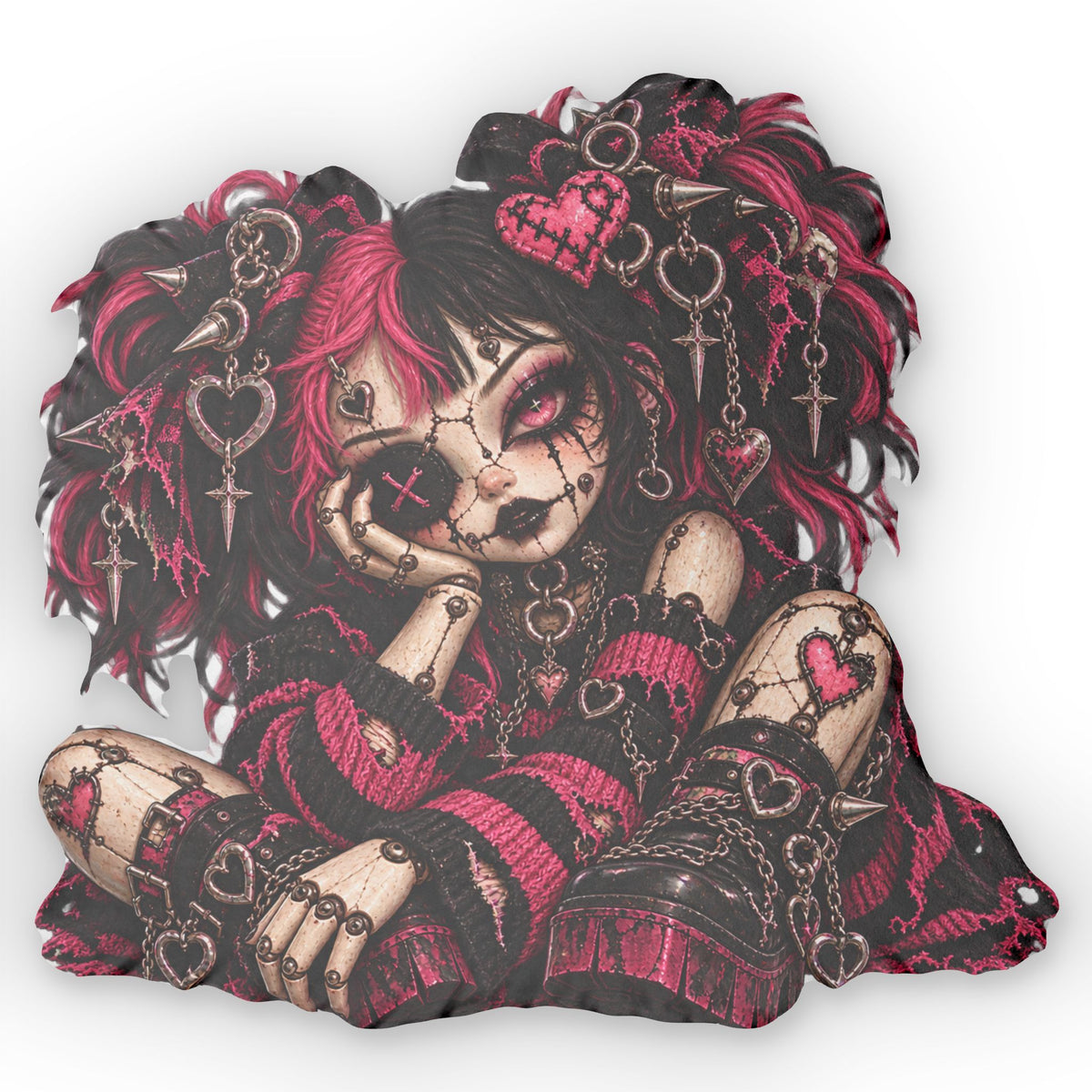 The Heartbreaker Marionette Pillow — Pink & Black Emo Plush Decor