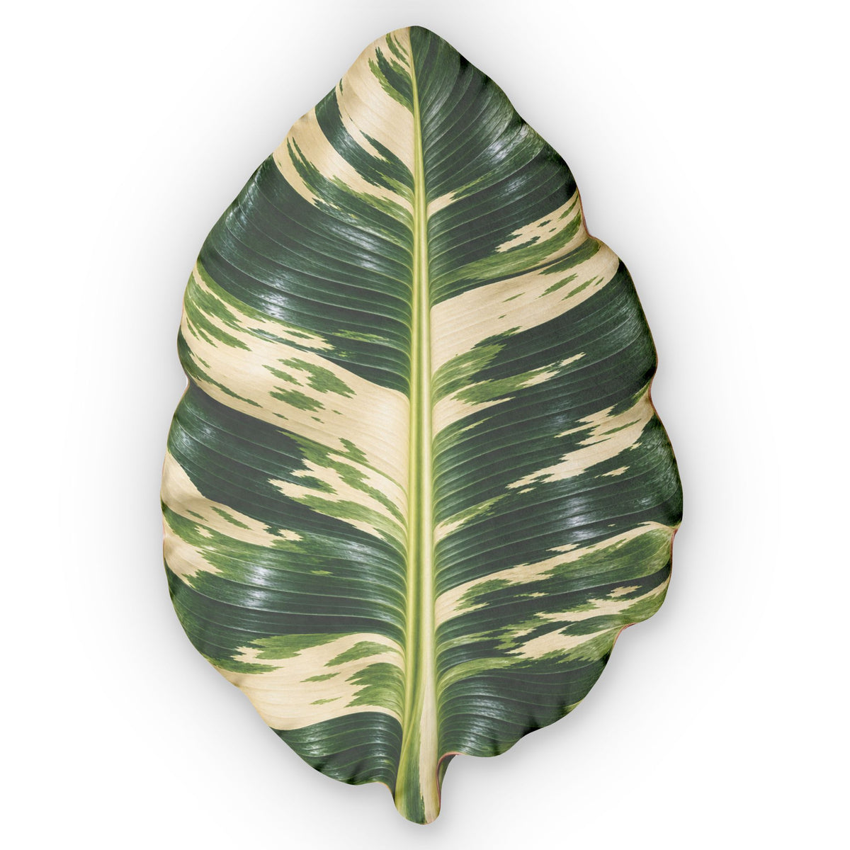 Variegated Banana Leaf Shaped Pillow — Tropical Decorative Throw Pillow