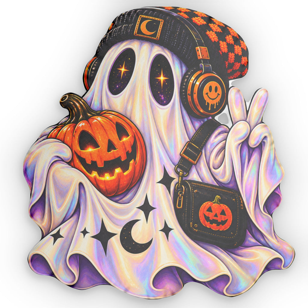 Ghost Halloween Pillow — Cute Pumpkin & Peace Sign Spooky Throw