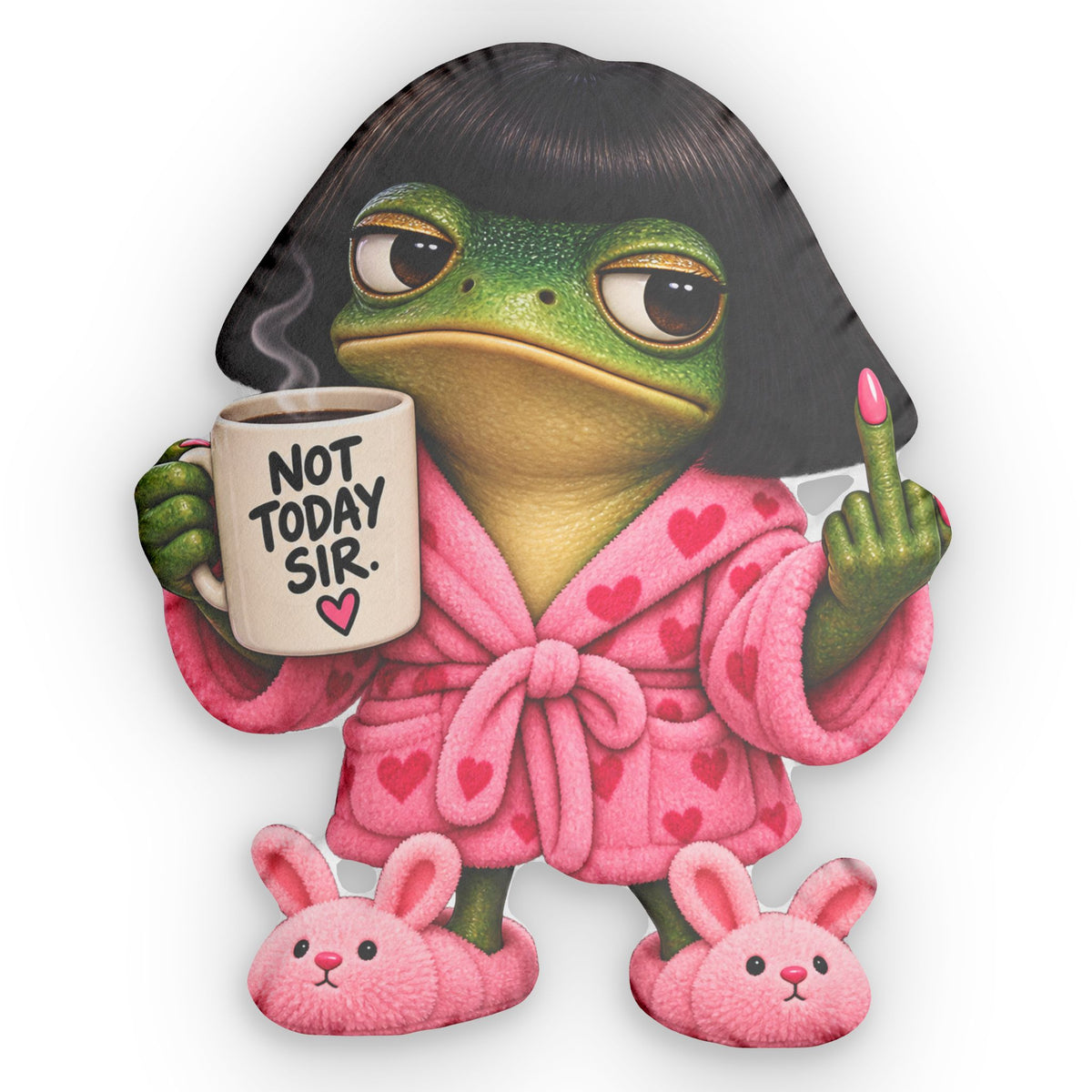 Frog in Pink Robe Shaped Pillow — "Not Today Sir" Novelty Throw Pillow