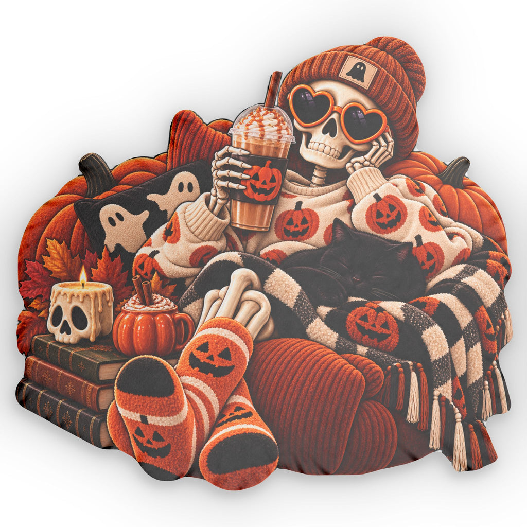 Halloween Skeleton Lounge Shaped Pillow – Cozy Pumpkin & Ghost Fall Decor