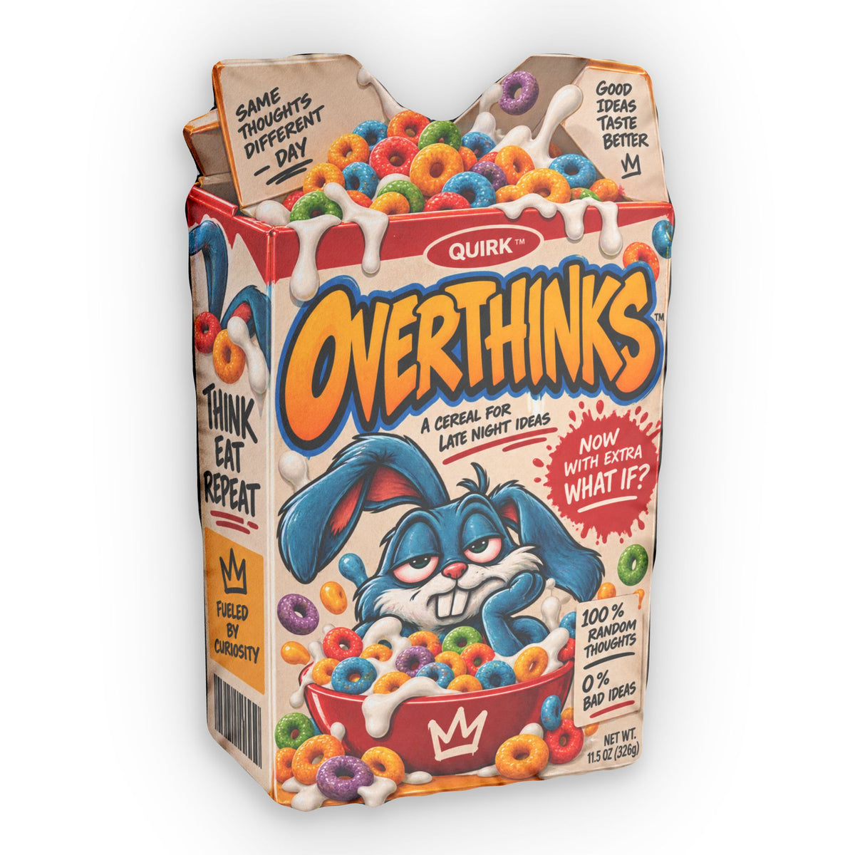 Overthinks Cereal Box Pillow | Custom Shaped Pillow, Funny Anxiety Design