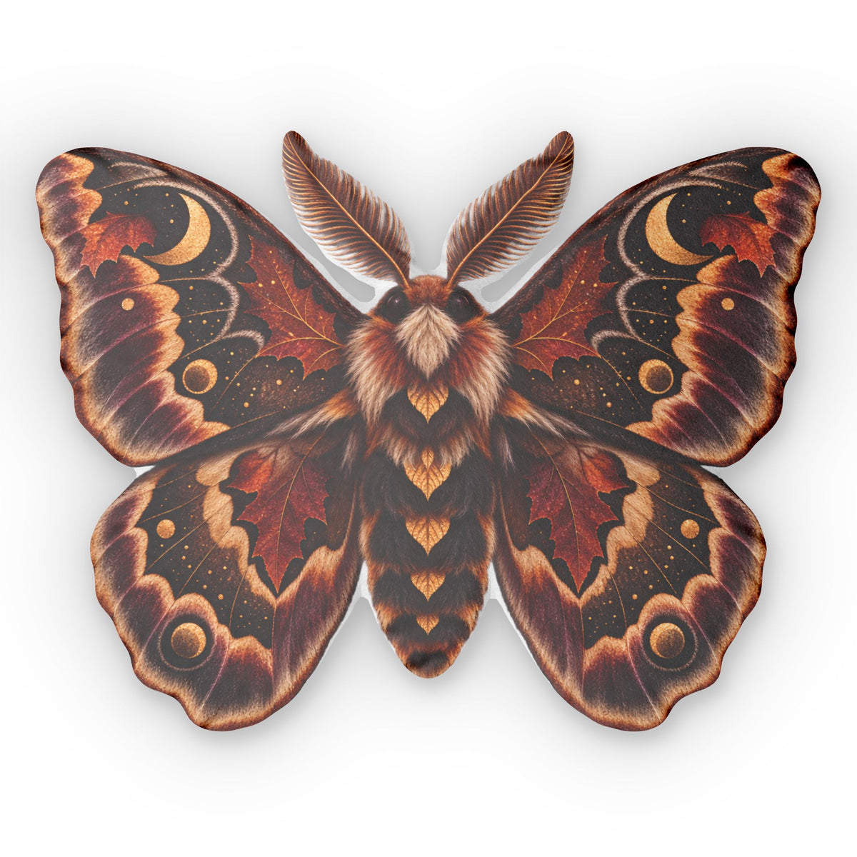 Moth-Shaped Decorative Pillow — Moon & Autumn Art Throw Pillow