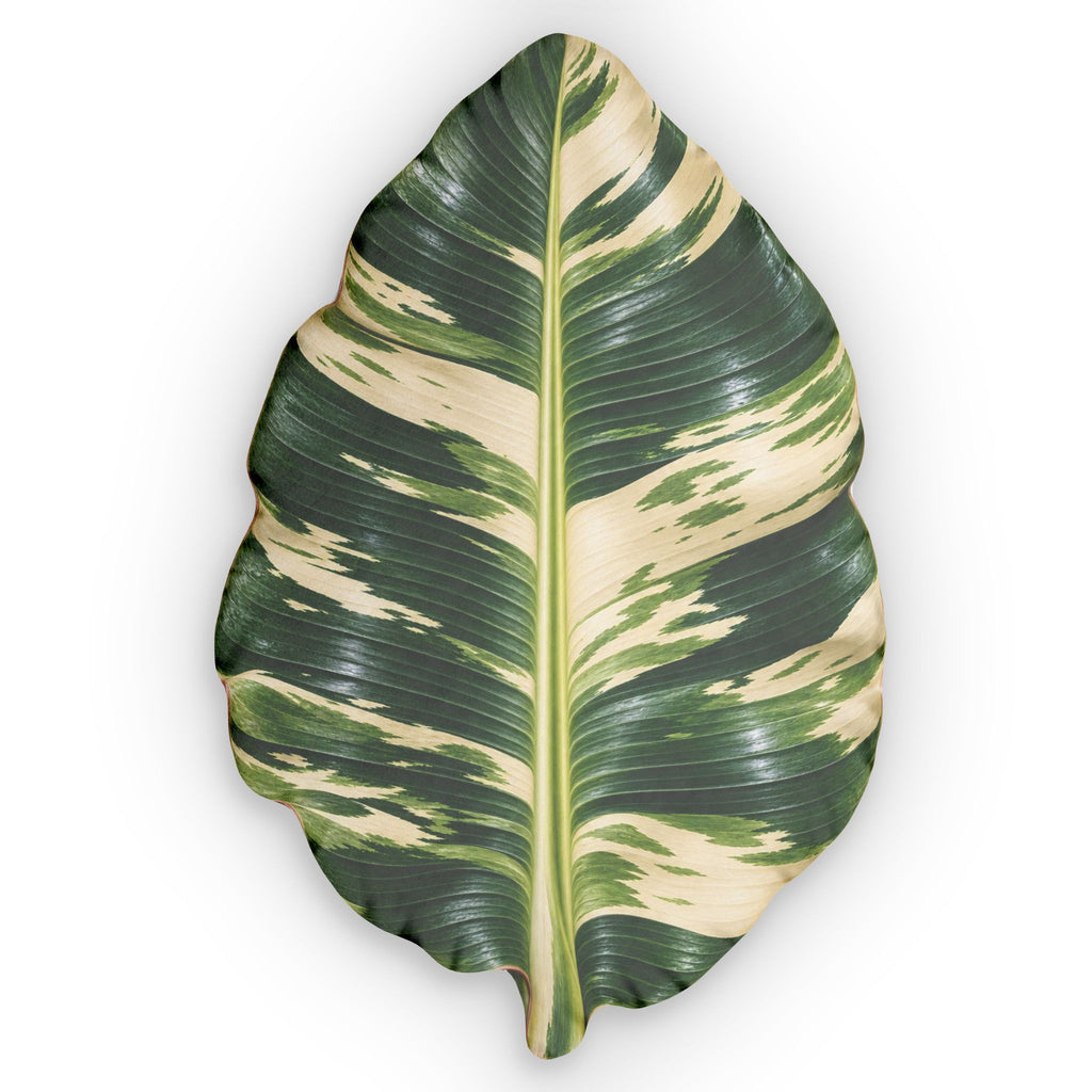 Variegated Banana Leaf Shaped Pillow — Tropical Decorative Throw Pillow