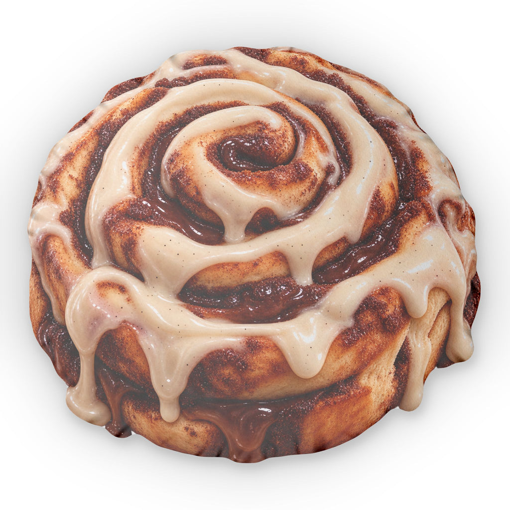 Cinnamon Roll Pillow — Realistic Dripping Icing Dessert Throw Pillow