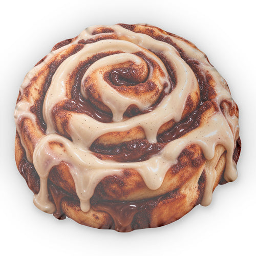 Cinnamon Roll Pillow — Realistic Dripping Icing Dessert Throw Pillow