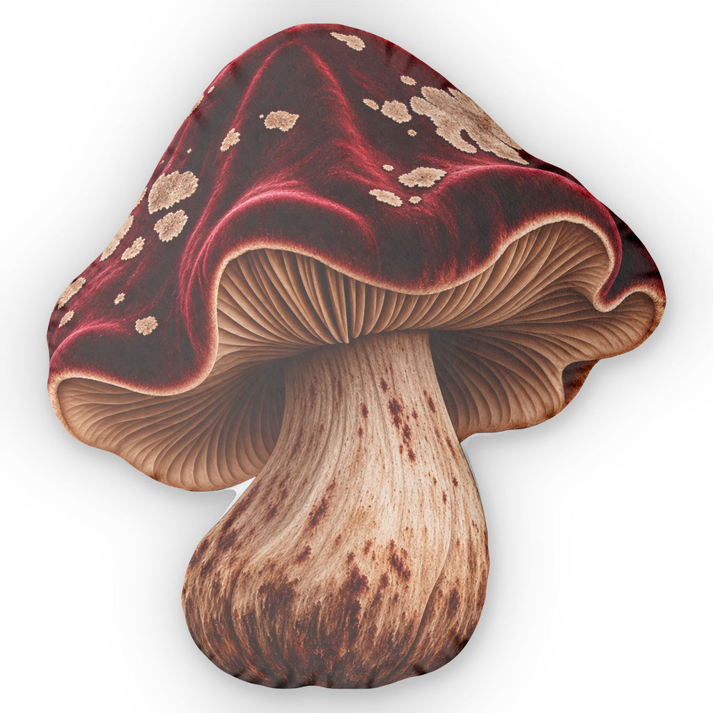 Red Mushroom Shaped Pillow — Botanical Fungi Accent Cushion