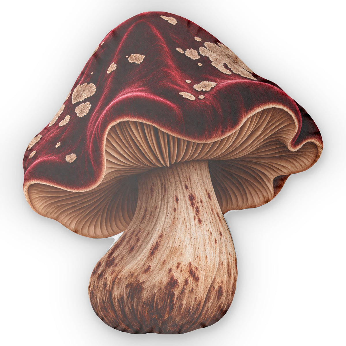 Red Mushroom Shaped Pillow — Botanical Fungi Accent Cushion