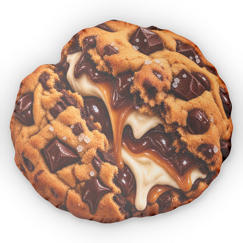 Cookie Melt Custom Shaped Pillow — Realistic Chocolate Chip & Caramel Throw Pillow