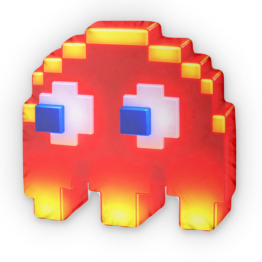 Pixel Ghost Shaped Pillow — Retro Arcade Game Cushion