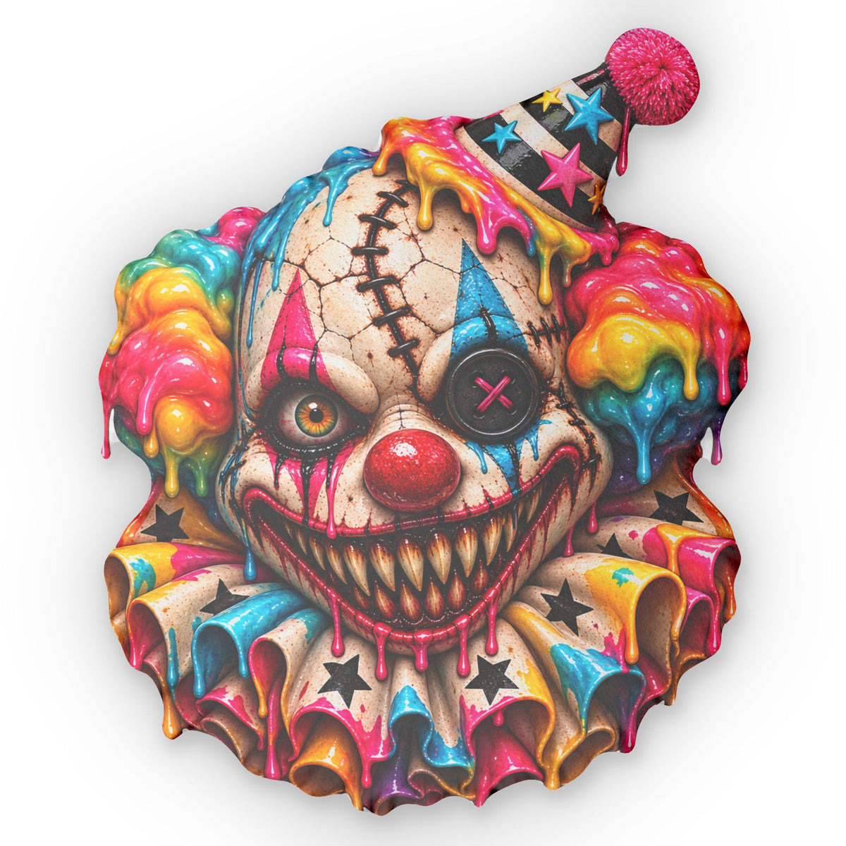 Creepy Clown Shaped Pillow — Colorful Horror Decorative Cushion