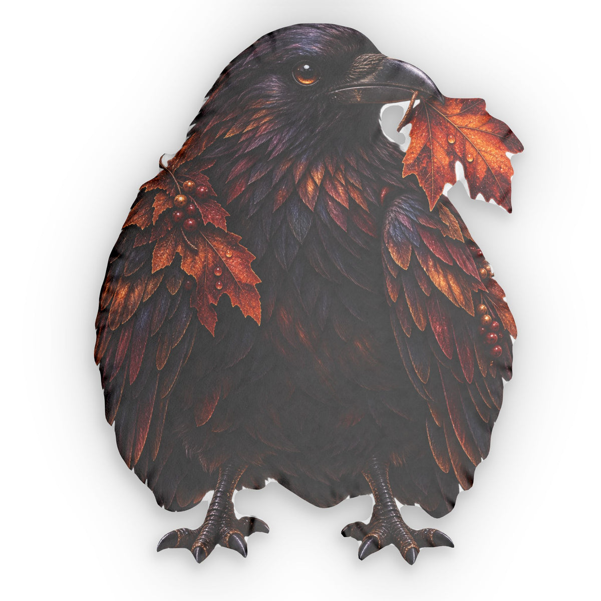 Crow Shaped Pillow — Fall Leaf Crow Decorative Throw Pillow