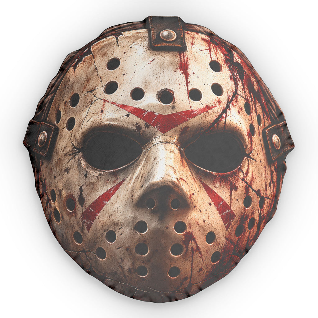 Horror Mask Pillow — Bloody Jason Hockey Mask Shaped Throw Pillow