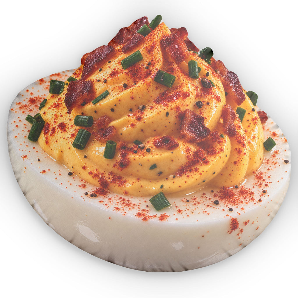 Deviled Egg Shaped Pillow — Realistic Food Plush Cushion for Kitchen Decor & Foodies
