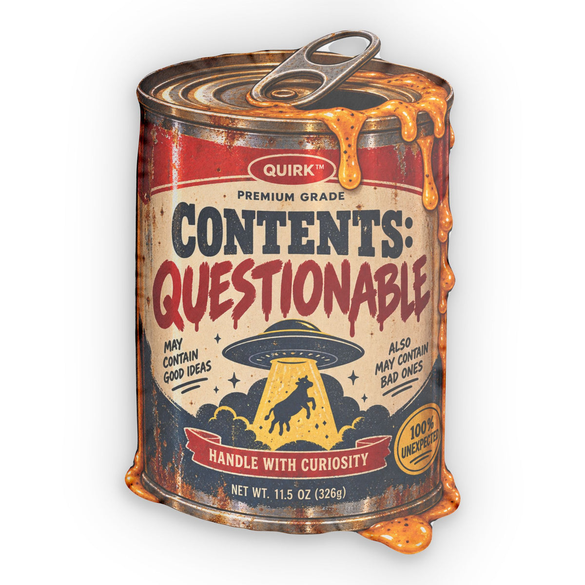 Contents: Questionable Can Pillow | Novelty Shaped Pillow, Retro UFO Label