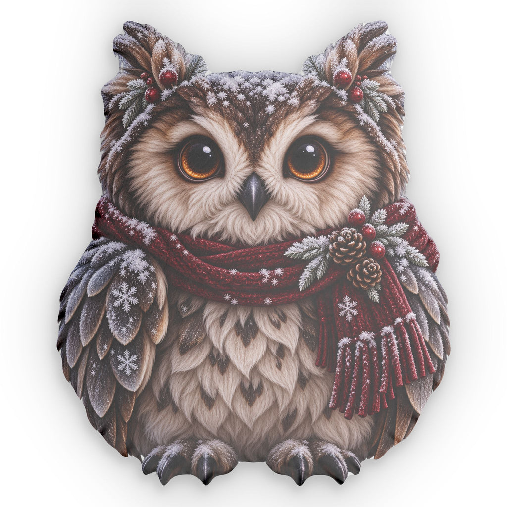 Owl Shaped Pillow — Winter Scarf Forest Owl Decorative Pillow