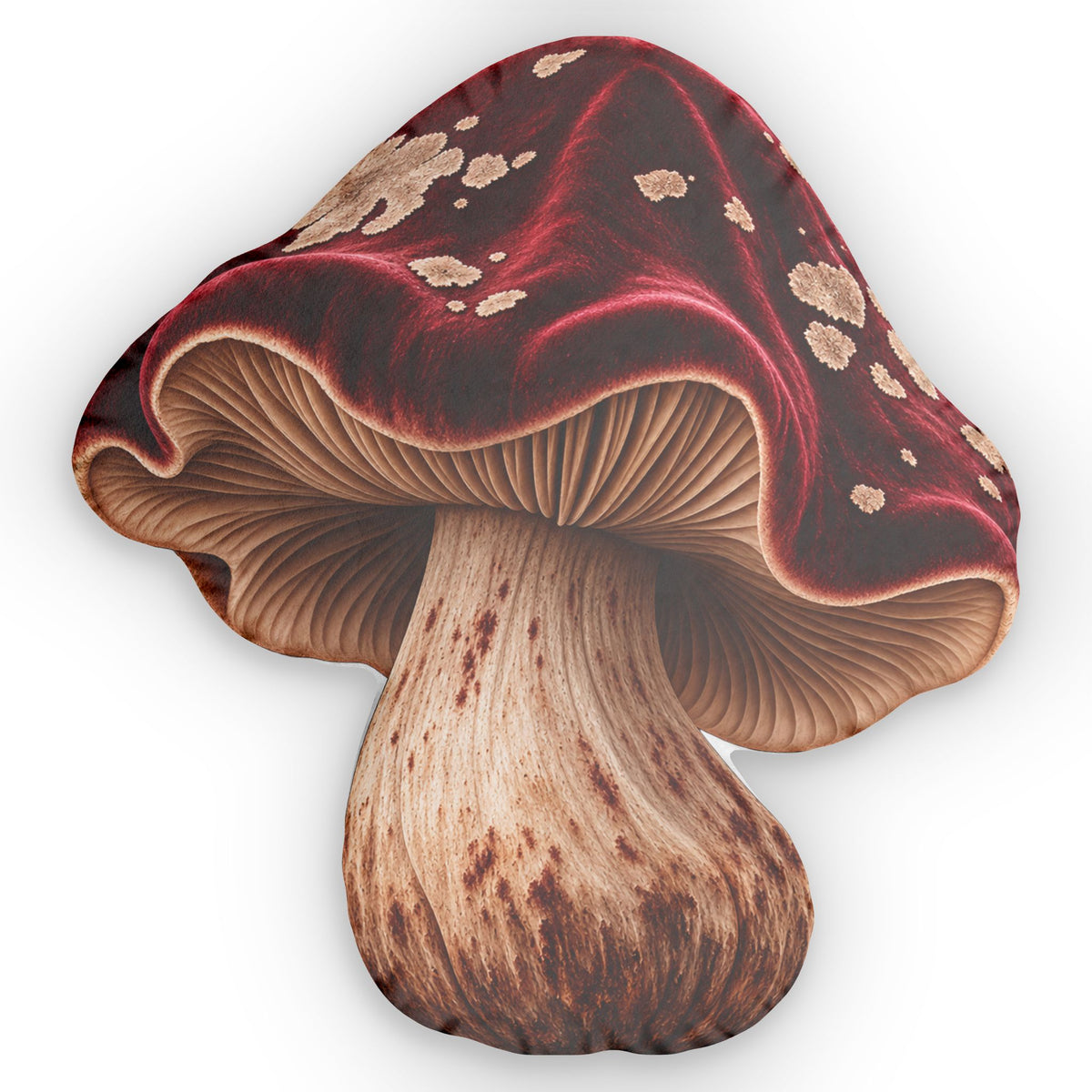 Red Mushroom Shaped Pillow — Botanical Fungi Accent Cushion