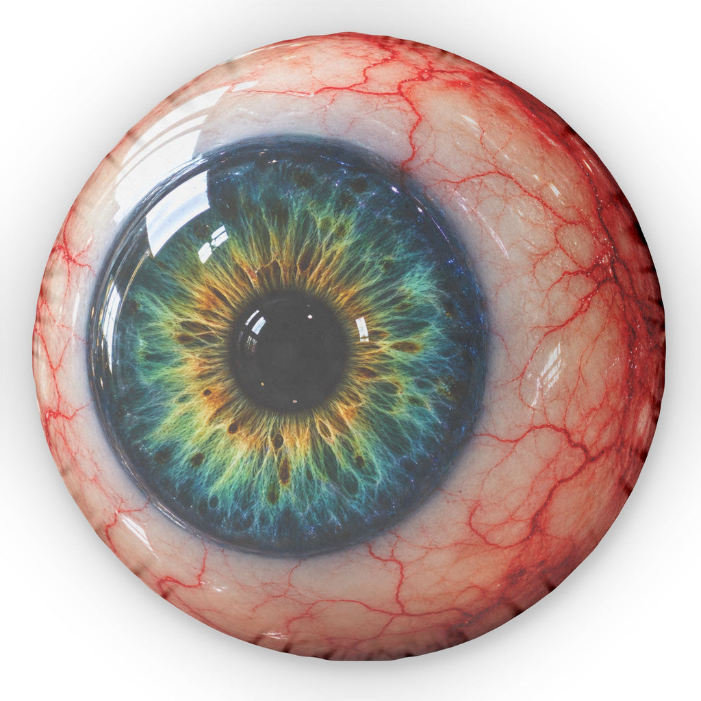 Eyeball Round Pillow — Realistic Blue-Green Iris Decorative Cushion for Halloween & Gothic Home Decor